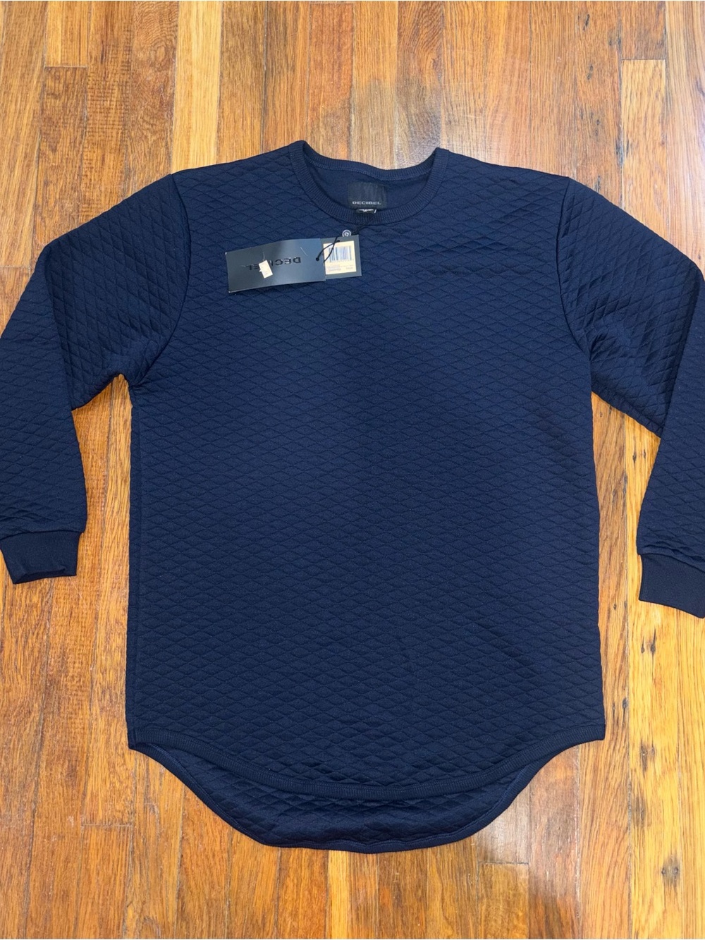 New Men's Quilted Crewneck Long Sleeve Shirt - Navy Sz:XL